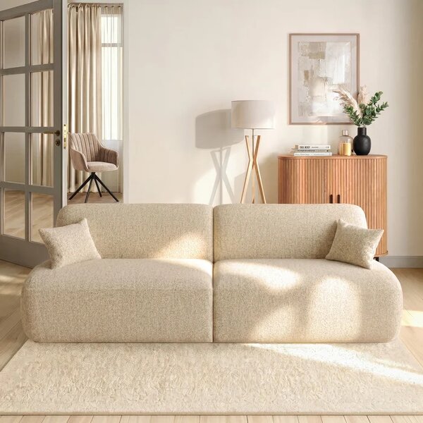 Sofa AVERIO Rozkładana Dwuosobowa Beżowa Boucle Nowoczesna