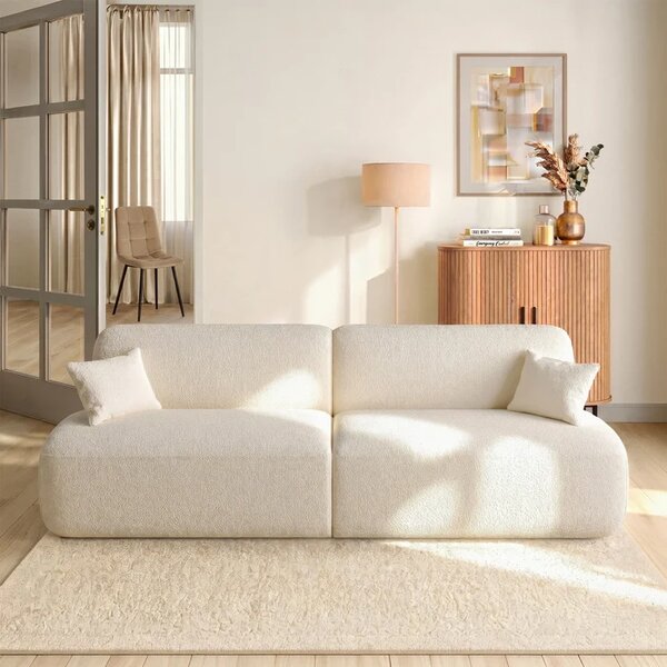 Sofa AVERIO Rozkładana Dwuosobowa Kremowa Boucle Nowoczesna