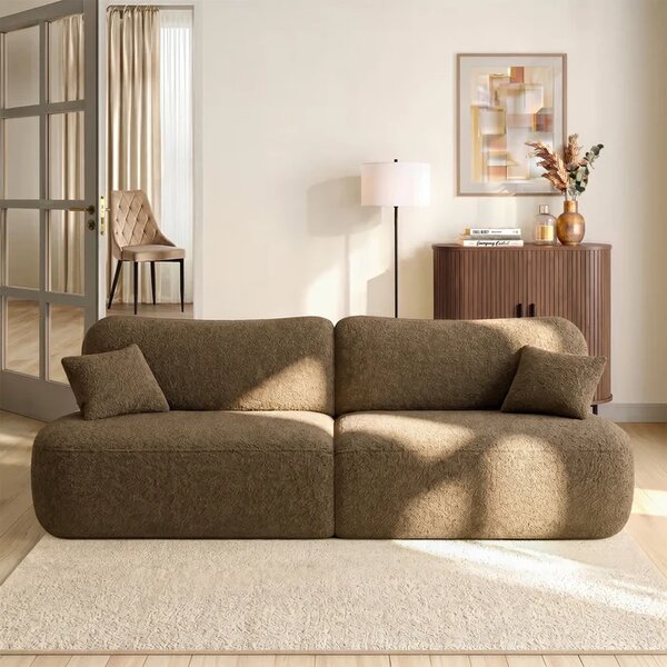 Sofa AVERIO Rozkładana Dwuosobowa Brązowa Boucle Nowoczesna