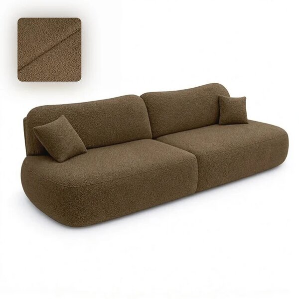 Sofa AVERIO Rozkładana Dwuosobowa Brązowa Boucle Nowoczesna