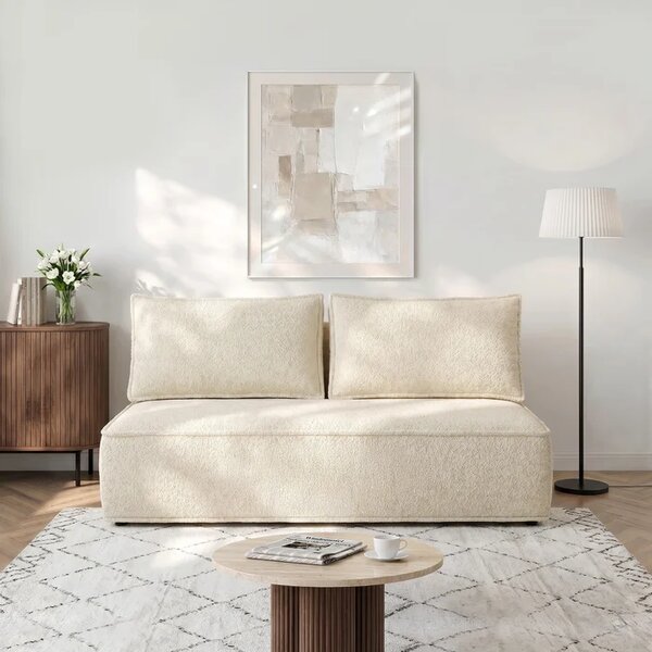 Sofa z Funkcją Spania MAVIA Kremowa Boucle Nowoczesna