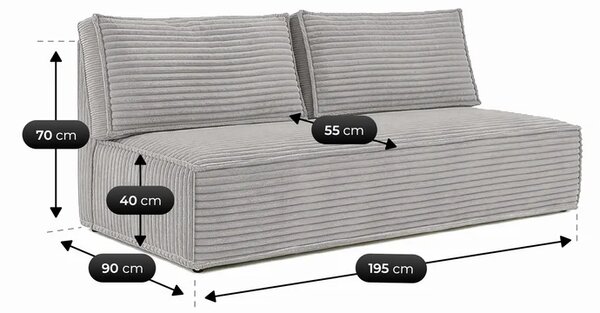 Sofa z Funkcją Spania MAVIA Szara Sztruksowa Nowoczesna