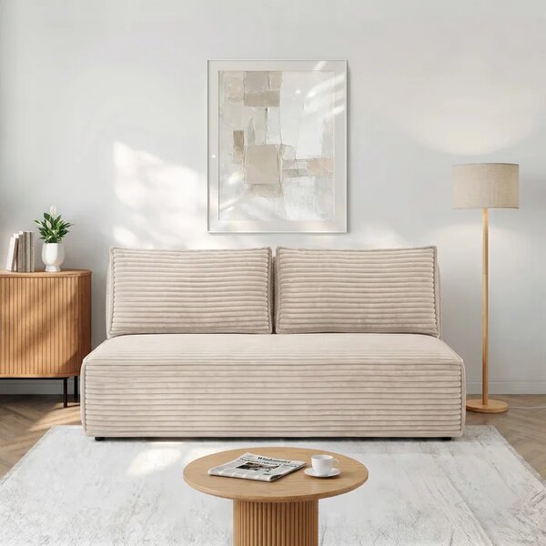 Sofa z Funkcją Spania MAVIA Jasnobeżowa Sztruksowa Nowoczesna