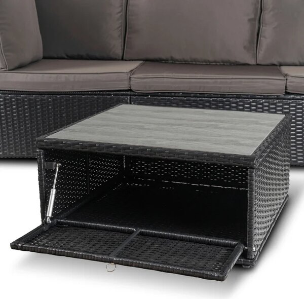 Zestaw Mebli Ogrodowych CALIENTE Modułowy Sofa 2x Fotel Stolik Tarasowy Czarny/Brązowy Technorattan Nowoczesny