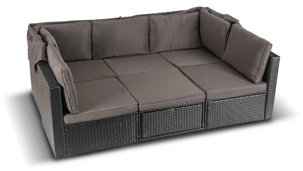 Zestaw Mebli Ogrodowych CALIENTE Modułowy Sofa 2x Fotel Stolik Tarasowy Czarny/Brązowy Technorattan Nowoczesny