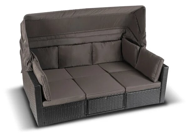 Zestaw Mebli Ogrodowych CALIENTE Modułowy Sofa 2x Fotel Stolik Tarasowy Czarny/Brązowy Technorattan Nowoczesny