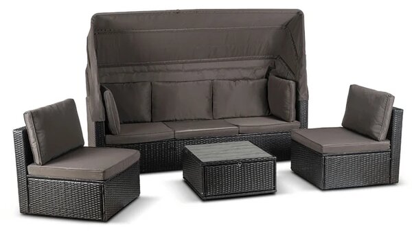 Zestaw Mebli Ogrodowych CALIENTE Modułowy Sofa 2x Fotel Stolik Tarasowy Czarny/Brązowy Technorattan Nowoczesny