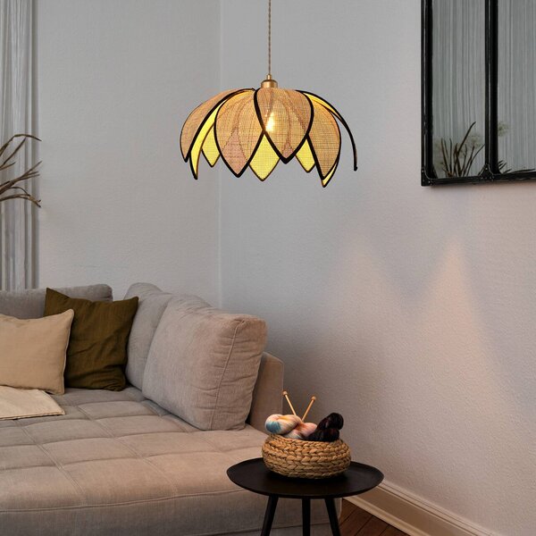 OSRAM Lampa wisząca Decor Rattan Lotus, możliwość ściemniania, kremowy / amber, salon / jadalnia, drewno, śródziemnomorski