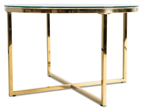 Stolik Kawowy Szklany FLIP 70 cm ze Złotymi Nogami Nowoczesny Glamour
