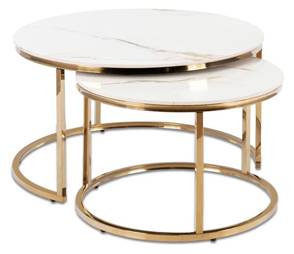 Zestaw Stolików Kawowych MILANO 60 cm/80 cm Biały Marmur/Złoty Glamour