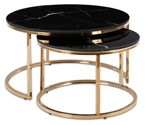 Zestaw Stolików Kawowych MILANO 60 cm/80 cm Czarny Marmur/Złoty Glamour