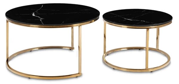 Zestaw Stolików Kawowych MILANO 60 cm/80 cm Czarny Marmur/Złoty Glamour