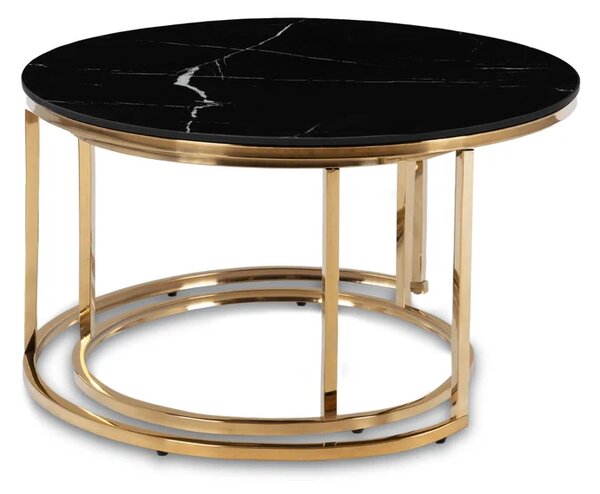 Zestaw Stolików Kawowych MILANO 60 cm/80 cm Czarny Marmur/Złoty Glamour