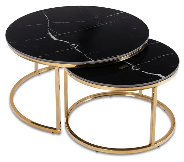 Zestaw Stolików Kawowych MILANO 60 cm/80 cm Czarny Marmur/Złoty Glamour