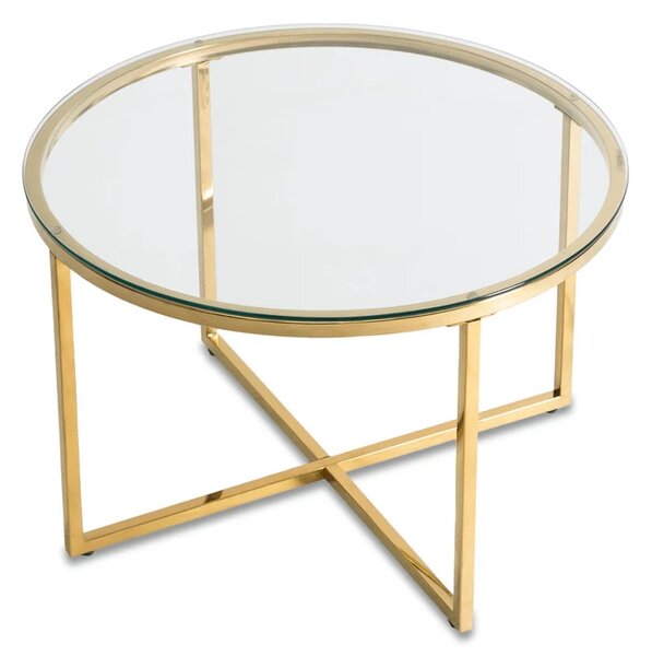Stolik Kawowy Szklany FLIP 70 cm ze Złotymi Nogami Nowoczesny Glamour