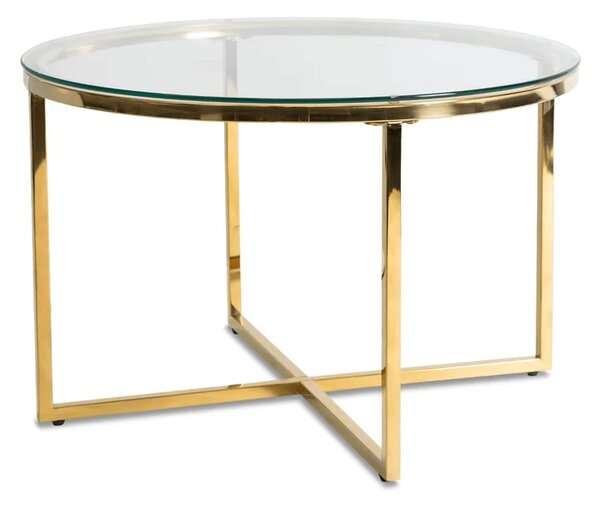 Stolik Kawowy Szklany FLIP 70 cm ze Złotymi Nogami Nowoczesny Glamour