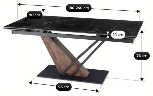 Zestaw Stół Prostokątny Rozkładany REX 2 180-240 cm Czarny Marmur i 4 Krzesła Obrotowe LUNA Rude