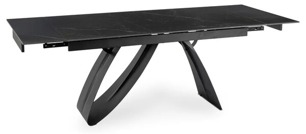 Zestaw Stół Rozkładany DEVON 160-220 cm Czarny Marmur/Czarny i 4 Krzesła LARISA Cappuccino