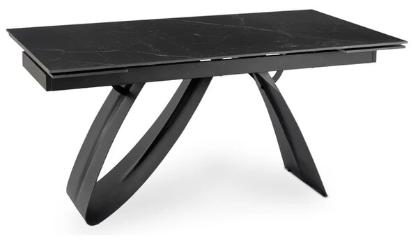 Zestaw Stół Rozkładany DEVON 160-220 cm Czarny Marmur/Czarny i 4 Krzesła LARISA Cappuccino