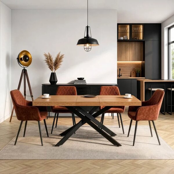 Stół Prostokątny Rozkładany HAMPTON 160-240 cm Dąb/Czarny do Jadalni Loft
