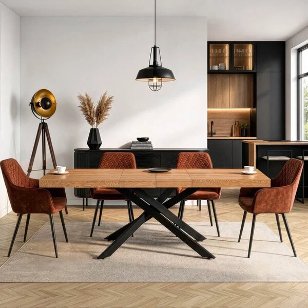 Stół Prostokątny Rozkładany HAMPTON 160-240 cm Dąb/Czarny do Jadalni Loft