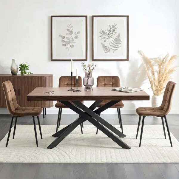 Stół Prostokątny Rozkładany HAMPTON 160-240 cm Orzech/Czarny do Jadalni Loft