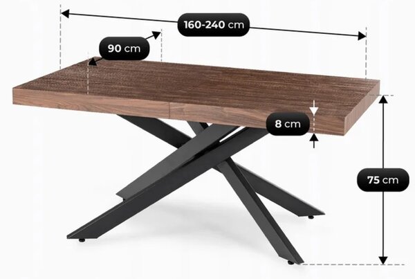 Stół Prostokątny Rozkładany HAMPTON 160-240 cm Orzech/Czarny do Jadalni Loft