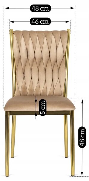 Zestaw 6x Krzesło Tapicerowane Plecione do Salonu DAN Beżowe Welurowe Glamour