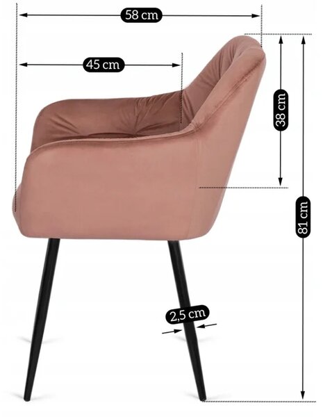 Zestaw 4x Krzesło Tapicerowane do Salonu VIKI Różowe Welurowe Nowoczesne Loft