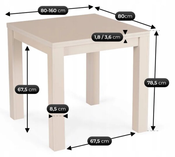 Stół Kwadratowy Rozkładany MAX 80-160 cm Orzech Macadamia Nowoczesny