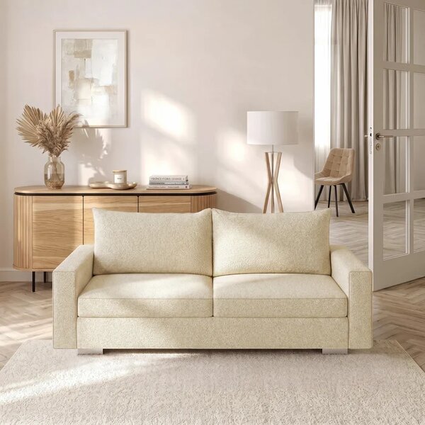 Sofa z Funkcją Spania DRAVOS Kremowa Boucle Nowoczesna