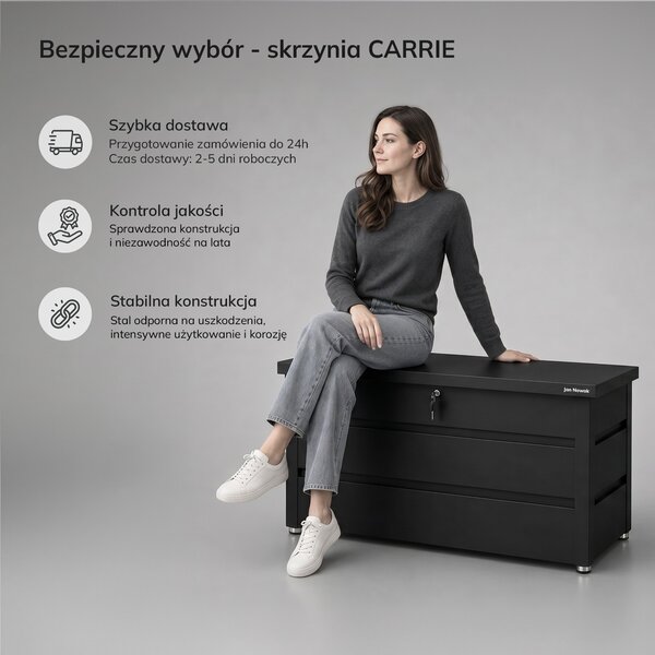 Skrzynia ogrodowa balkonowa duża czarna: CARRIE 1190 x 520 x 587 mm