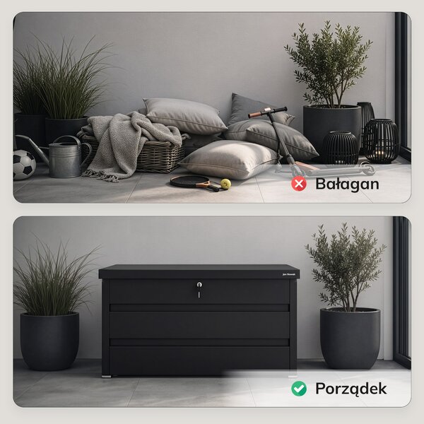 Skrzynia ogrodowa balkonowa duża czarna: CARRIE 1190 x 520 x 587 mm
