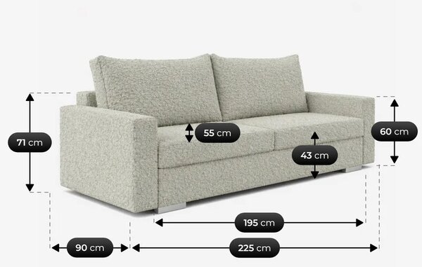 Sofa z Funkcją Spania DRAVOS Szara Boucle Nowoczesna
