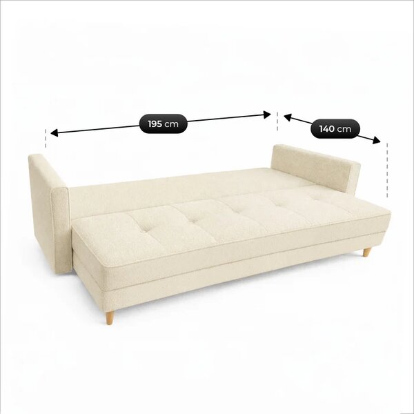 Sofa z Funkcją Spania LONAR Kremowa Boucle Nowoczesna