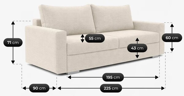 Sofa z Funkcją Spania DRAVOS Beżowa Sztruksowa Nowoczesna