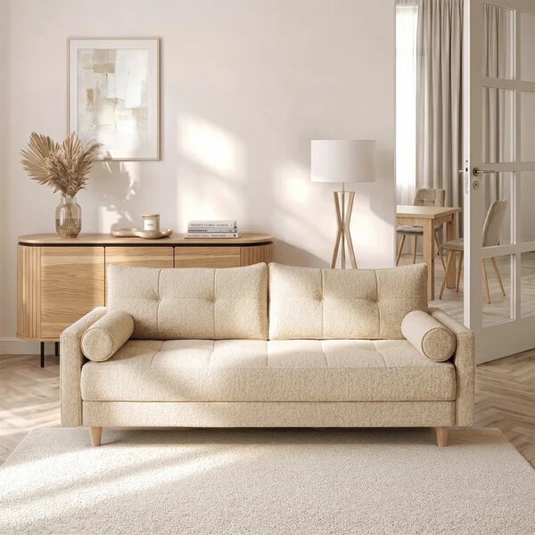 Sofa z Funkcją Spania LONAR Beżowa Boucle Nowoczesna