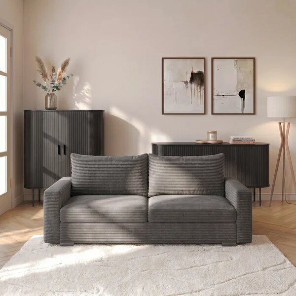 Sofa z Funkcją Spania DRAVOS Szara Sztruksowa Nowoczesna