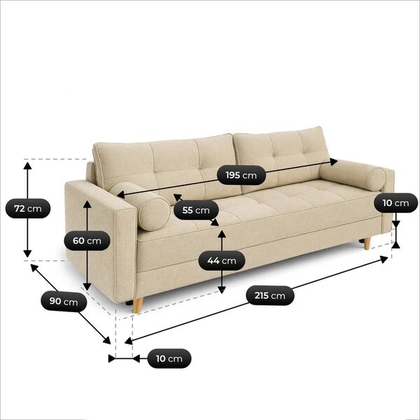 Sofa z Funkcją Spania LONAR Beżowa Boucle Nowoczesna