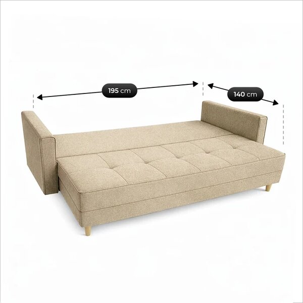 Sofa z Funkcją Spania LONAR Beżowa Boucle Nowoczesna