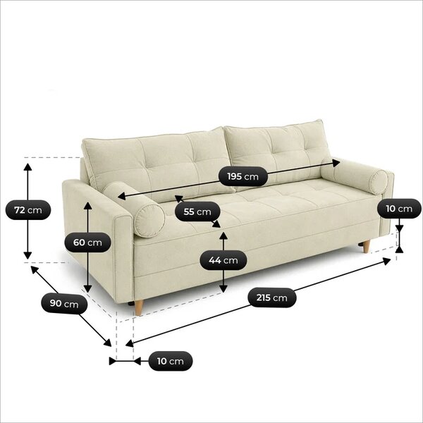 Sofa z Funkcją Spania LONAR Kremowa Nowoczesna