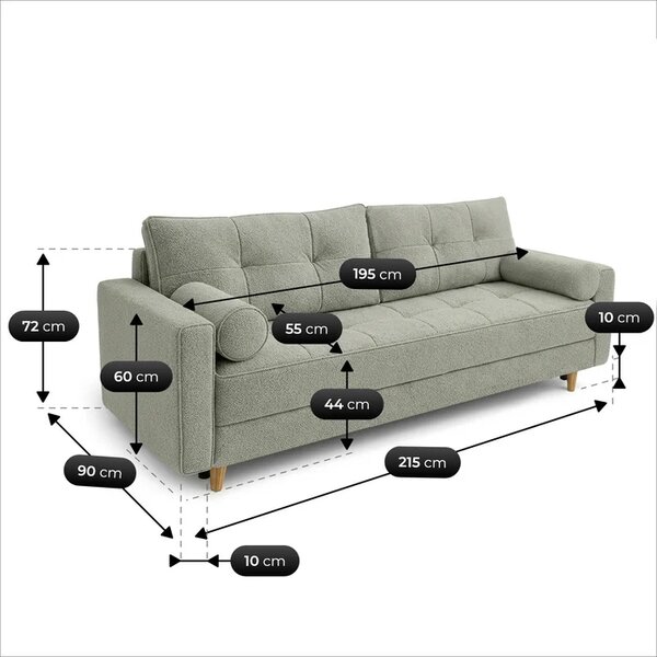 Sofa z Funkcją Spania LONAR Szara Boucle Nowoczesna