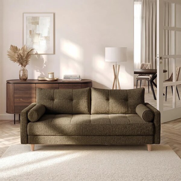 Sofa z Funkcją Spania LONAR Brązowa Boucle Nowoczesna