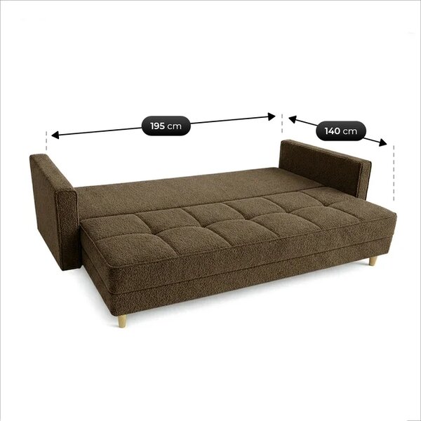 Sofa z Funkcją Spania LONAR Brązowa Boucle Nowoczesna
