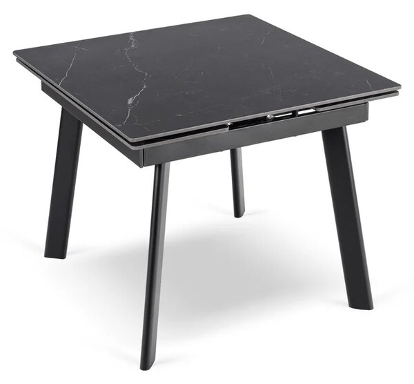 Stół Rozkładany Kwadratowy LARES 90-150 cm Ceramiczny Czarny Marmur/Czarny Loft
