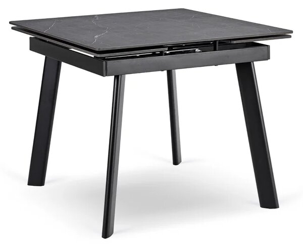 Stół Rozkładany Kwadratowy LARES 90-150 cm Ceramiczny Czarny Marmur/Czarny Loft
