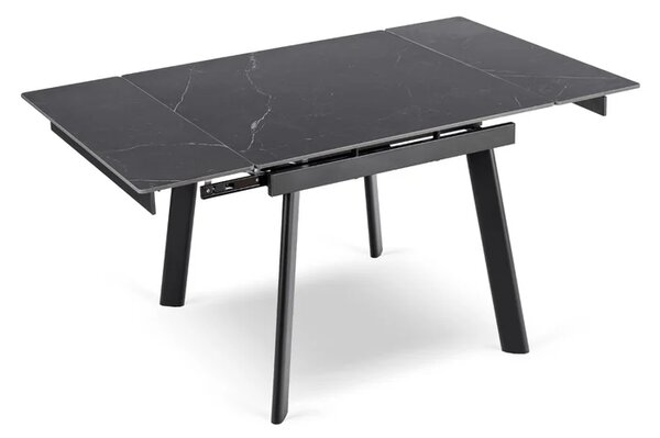 Stół Rozkładany Kwadratowy LARES 90-150 cm Ceramiczny Czarny Marmur/Czarny Loft