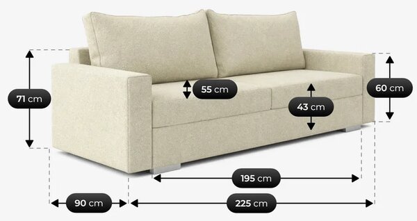 Sofa z Funkcją Spania DRAVOS Kremowa Nowoczesna