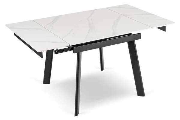 Stół Rozkładany Kwadratowy LARES 90-150 cm Ceramiczny Biały Marmur/Czarny Skandynawski