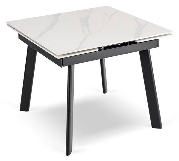 Stół Rozkładany Kwadratowy LARES 90-150 cm Ceramiczny Biały Marmur/Czarny Skandynawski